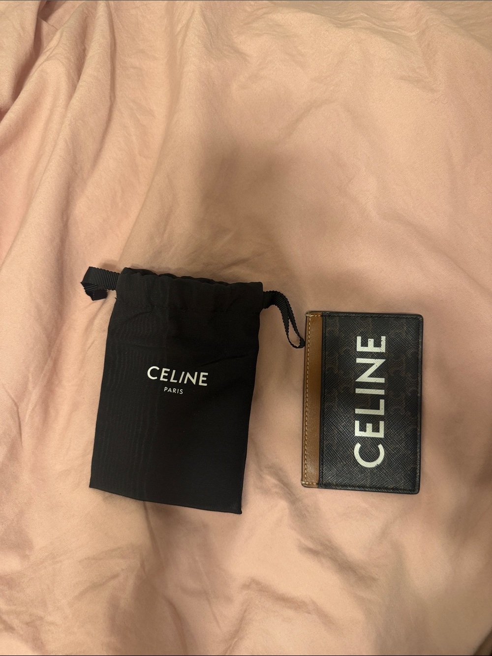 Celine Black Card & Brown Trim Card Holder with White Logo